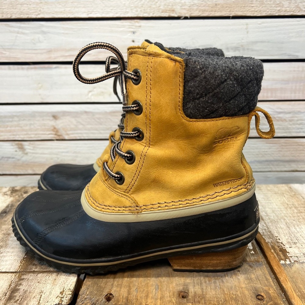 Sorel Tan Leather Rubber Slimpack II Lace Waterproof Duck Boots Size‎ 7.5 NL2348